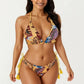 2-Piece Halter Bikini Set with Tropical Print and Tie Side Bottom