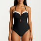 One Piece Halter Swimsuit with Twist Front Bodice and Contrast Trim Detail