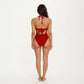 One Piece Halter Swimsuit with Twist Front Bodice and Contrast Trim Detail