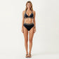 2-Piece High Waisted Bikini Set with Halter Top and Textured Trim Detail