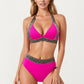 2-Piece High Waisted Bikini Set with Halter Top and Textured Trim Detail