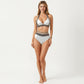 2-Piece High Waisted Bikini Set with Halter Top and Textured Trim Detail