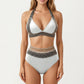 2-Piece High Waisted Bikini Set with Halter Top and Textured Trim Detail
