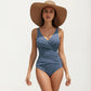 One Piece Swimsuit with Surplice V Neck and Ruched Crossover Waist Detail