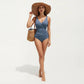 One Piece Swimsuit with Surplice V Neck and Ruched Crossover Waist Detail