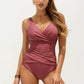 One Piece Swimsuit with Surplice V Neck and Ruched Crossover Waist Detail