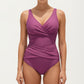 One Piece Swimsuit with Surplice V Neck and Ruched Crossover Waist Detail