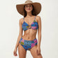 2-Piece High Waisted Bikini Set with Ring Detail Top and Patchwork Print
