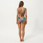 2-Piece High Waisted Bikini Set with Ring Detail Top and Patchwork Print