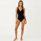 One Piece Swimsuit with Surplice V Neckline and Ruched Waist Shaping Detail