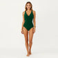 One Piece Swimsuit with Surplice V Neckline and Ruched Waist Shaping Detail