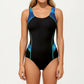 One Piece Athletic Swimsuit with Contrast Side Panels and Scoop Neck Design