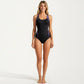 One Piece Athletic Swimsuit with Contrast Side Panels and Scoop Neck Design