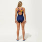 One Piece Athletic Swimsuit with Contrast Side Panels and Scoop Neck Design