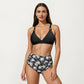 2-Piece High Waisted Bikini Set with Ring Strap Top and Palm Print Bottom
