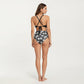 2-Piece High Waisted Bikini Set with Ring Strap Top and Palm Print Bottom
