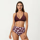 2-Piece High Waisted Bikini Set with Ring Strap Top and Palm Print Bottom