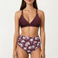 2-Piece High Waisted Bikini Set with Ring Strap Top and Palm Print Bottom