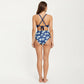 2-Piece High Waisted Bikini Set with Ring Strap Top and Palm Print Bottom
