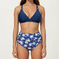 2-Piece High Waisted Bikini Set with Ring Strap Top and Palm Print Bottom