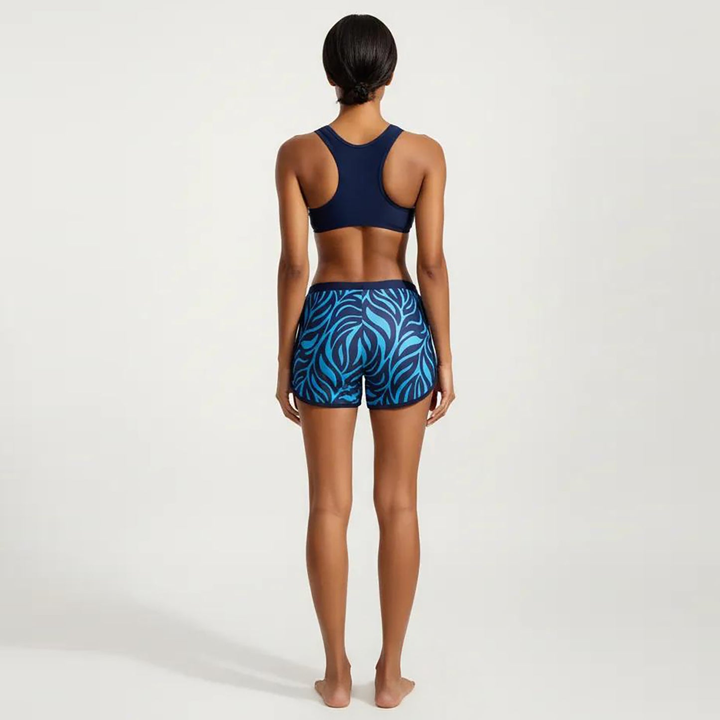2-Piece Sport Bikini Set with Scoop Neck Crop Top and Printed Swim Shorts