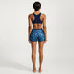 2-Piece Sport Bikini Set with Scoop Neck Crop Top and Printed Swim Shorts
