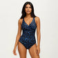 Floral Print One Piece Swimsuit with Surplice V Neckline and Ruched Waist Detail