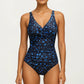 Floral Print One Piece Swimsuit with Surplice V Neckline and Ruched Waist Detail