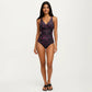 Floral Print One Piece Swimsuit with Surplice V Neckline and Ruched Waist Detail
