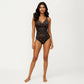 Floral Print One Piece Swimsuit with Surplice V Neckline and Ruched Waist Detail