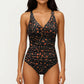 Floral Print One Piece Swimsuit with Surplice V Neckline and Ruched Waist Detail