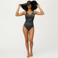 Floral Print One Piece Swimsuit with Surplice V Neckline and Ruched Waist Detail