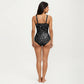 Floral Print One Piece Swimsuit with Surplice V Neckline and Ruched Waist Detail