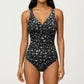 Floral Print One Piece Swimsuit with Surplice V Neckline and Ruched Waist Detail