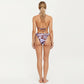 2-Piece Floral Print Triangle Bikini Set with Halter Top and Side Tie Bottom