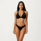 2-Piece Ribbed Triangle Bikini Set with Halter Top and High Cut Bottom