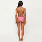 2-Piece Ribbed Triangle Bikini Set with Halter Top and High Cut Bottom