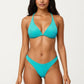 2-Piece Ribbed Triangle Bikini Set with Halter Top and High Cut Bottom