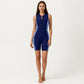 One Piece Swim Romper with Half Zip Front and Printed Side Panel Design