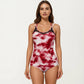 Tie Dye One Piece Swimsuit with Mesh Sweetheart Neckline and Racerback Straps