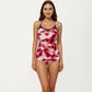 Tie Dye One Piece Swimsuit with Mesh Sweetheart Neckline and Racerback Straps