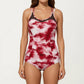 Tie Dye One Piece Swimsuit with Mesh Sweetheart Neckline and Racerback Straps