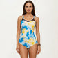 Tie Dye One Piece Swimsuit with Mesh Sweetheart Neckline and Racerback Straps