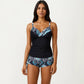 2-Piece Tankini Swimsuit Set with Paisley Print Boyshort Bottoms and V-Neck Top