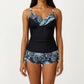 2-Piece Tankini Swimsuit Set with Paisley Print Boyshort Bottoms and V-Neck Top