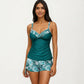 2-Piece Tankini Swimsuit Set with Paisley Print Boyshort Bottoms and V-Neck Top