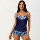 2-Piece Tankini Swimsuit Set with Paisley Print Boyshort Bottoms and V-Neck Top