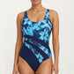Floral Print One Piece Swimsuit with Asymmetrical Colorblock Panel Design