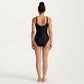 Floral Print One Piece Swimsuit with Asymmetrical Colorblock Panel Design