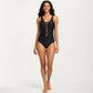 Lace-Up Front One Piece Swimsuit with Deep V Neck and Wide Straps